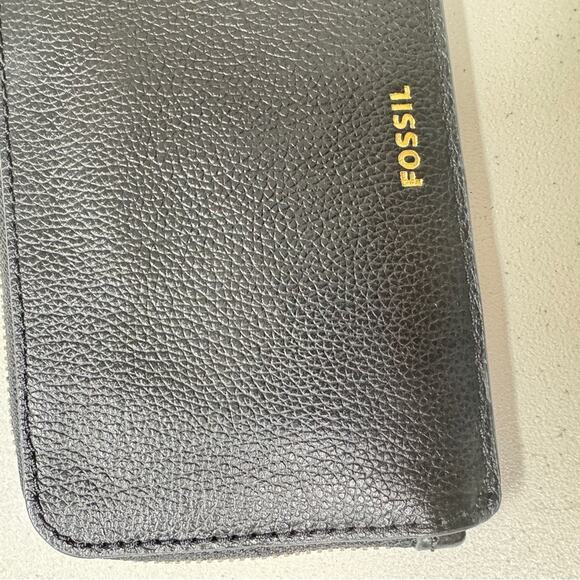 Fossil Black Pebbled Leather Zip Wallet Card Holder Womens Small Classic - Picture 10 of 11